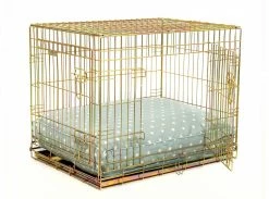 Deals 🥰 Best Sale 🥰 Personalised 🐕 🐶 Dog Cushion in Duck Egg Spot by Lords & Labradors ❤️ 🛒 -Cheap Lords & Labradors Store Duck Egg Spot Cushion Gold Crate Side 5d7fabaf 2790 43c0 ae13 6175aac8dbed