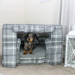 Wholesale ๐ Best Pirce ๐ Personalised ๐ ๐ถ Dog Crate Cover in Balmoral Dove Grey Tweed by Lords & Labradors ๐ ๐