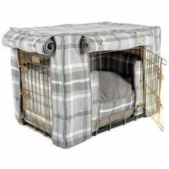Coupon 😉 Deals ⭐ 🐕 Dog Crate Set In Balmoral Dove Grey Tweed By Lords & Labradors 👍 👏 -Cheap Lords & Labradors Store dove grey full set gold2