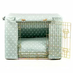 Cheap 💯 Best Pirce 🔥 🦮 Dog Crate Set in Duck Egg Spot Oil Cloth by Lords & Labradors 🛒 😉 -Cheap Lords & Labradors Store duck egg spot oil cloth crate set by lords labradors duck egg spot gold