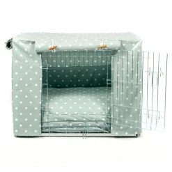 Cheap 💯 Best Pirce 🔥 🦮 Dog Crate Set in Duck Egg Spot Oil Cloth by Lords & Labradors 🛒 😉 -Cheap Lords & Labradors Store duck egg spot oil cloth crate set by lords labradors silver studio