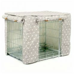 Cheap 🌟 Best reviews of 🎁 🐕 Dog Crate Cover in Grey Spot Cotton by Lords & Labradors 👍 ❤️ -Cheap Lords & Labradors Store grey spot cotton crate cover side
