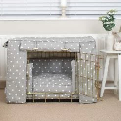 Brand new ✔️ Cheapest 😉 🐶 Dog Crate Set in Grey Spot by Lords & Labradors ✔️ ✨ -Cheap Lords & Labradors Store grey spot gold crate set