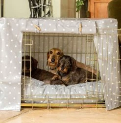 New ๐ฅฐ Hot Sale ๐ฅ ๐ถ Dog Crate Set in Grey Spot Oil Cloth by Lords & Labradors ๐ฅ ๐ฏ