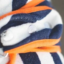 Cheapest 😉 Promo 🥰 Harbour Hounds Navy Stripe Drying 🧥 🧥 Coat 🤩 🤩 -Cheap Lords & Labradors Store harbour hounds blue stripe drying robe labarador close up clasp