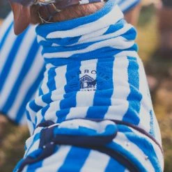 Best deal 🔔 Buy 💯 Harbour Hounds Sea Blue Stripe Drying 🧥 🧥 Coat 🌟 💯 -Cheap Lords & Labradors Store harbour hounds sea blue drying coat rear logo 1