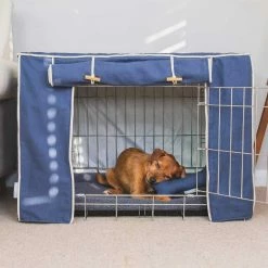 Discount 🔥 Budget ⭐ 🐕 Dog Crate with Savanna Crate Cover by Lords & Labradors 🧨 🛒 -Cheap Lords & Labradors Store lords and labradors indigo savanna crate cover in silver crate with norjack dog breed 24126d24 5c1d 43a1 a54e a92b4a13054b