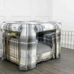 New ❤️ New ❤️ Personalised 🐶 🦮 Dog Crate Bumper in Balmoral Charcoal Tweed by Lords & Labradors ⭐ 🎁 -Cheap Lords & Labradors Store personalised dog crate bumper in balmoral charcoal tweed by lords labradors side