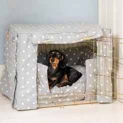 Outlet ๐ฏ Best deal โจ Personalised ๐ถ ๐ฆฎ Dog Crate Cover in Grey Spot Cotton by Lords & Labradors ๐ ๐ฅ