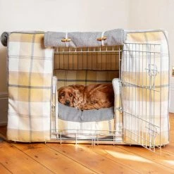 Budget 🎉 Best Sale 🌟 Personalised 🦮 🐶 Dog Crate Cover in Balmoral Ochre Ash Tweed by Lords & Labradors ❤️ 🔥
