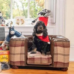 Best Sale ✨ Best Pirce 🛒 Lords & Labradors Personalised Tetford 🐕 🐕 Dog Chesterfield in Tan Leather & Mulberry Tweed 😀 🛒