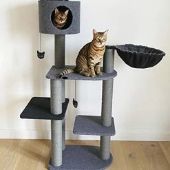 Flash Sale 😍 Top 10 🤩 Rosewood Charcoal Felt Triple Cat Tower 👍 🎉