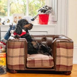Cheapest 🎁 Deals ✨ Lords & Labradors Tetford 🐕 🐶 Dog Chesterfield in Tan Leather & Mulberry Tweed ❤️ ✔️