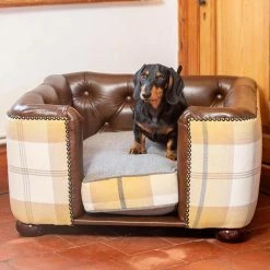 Promo 🔥 Cheapest 👍 Lords & Labradors Tetford 🐶 🐶 Dog Chesterfield in Tan Leather & Ochre Ash Tweed ✔️ ✨