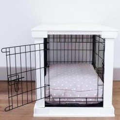 Outlet 😀 Cheapest 😍 Lords & Labradors White Wooden 🐶 🦮 Dog Crate Cover & Crate Combo ✨ 😉 -Cheap Lords & Labradors Store white wooden dog crate cover combo grey spot cushion
